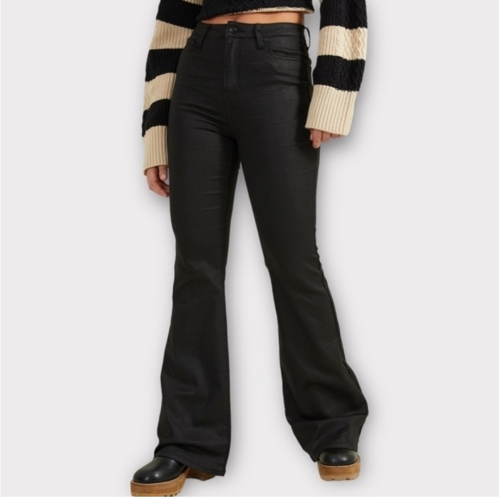 Altar’d State Clara coated black high rise flare jeans size 29